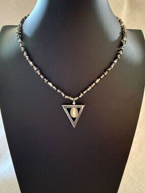 DB Geometric Triangle Necklace Earring Set Gray Modernist Artisan Jewelry